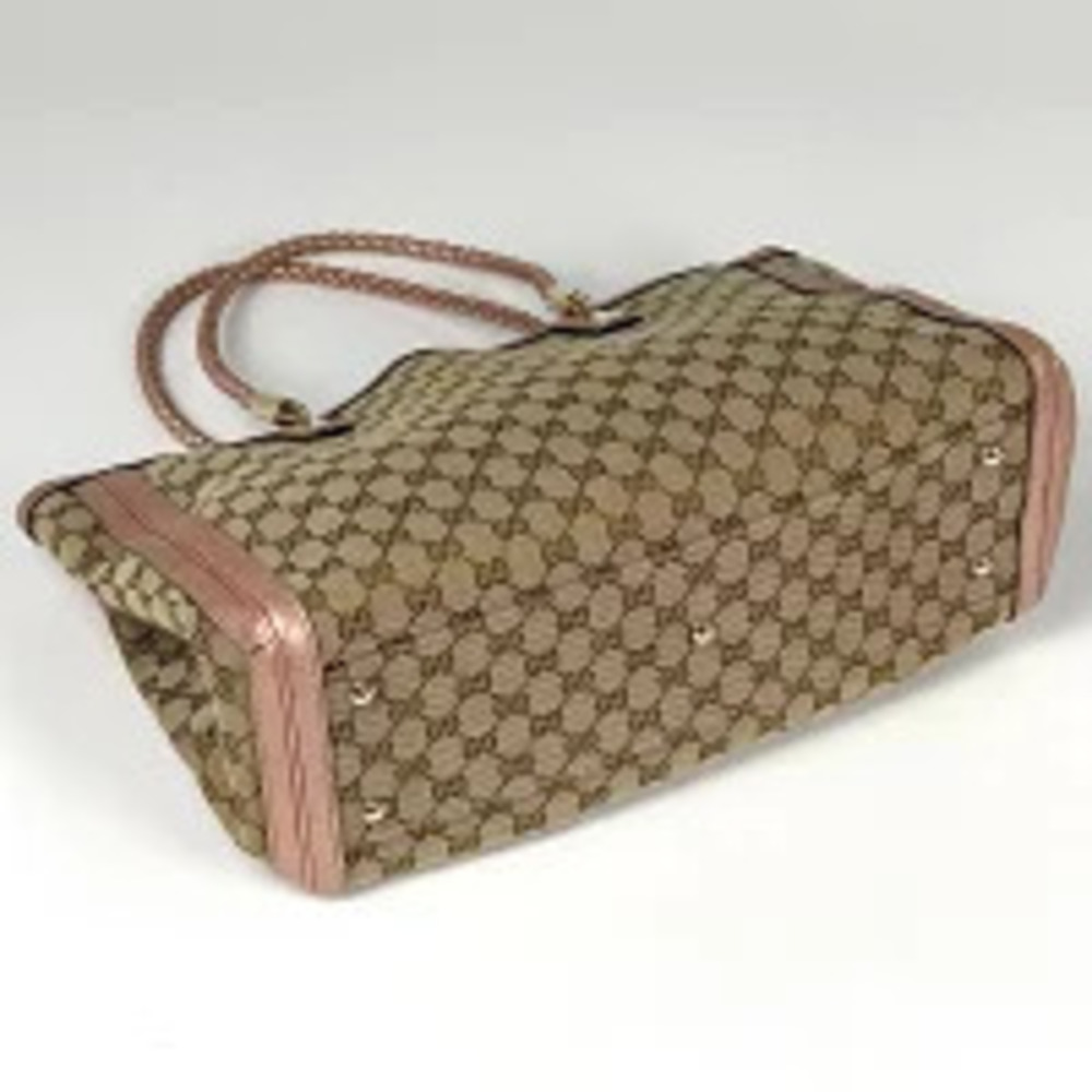 Gucci Tote Tassel 2way Bamboo Beige Pink Canvas Bella Bag GG Tan Pink